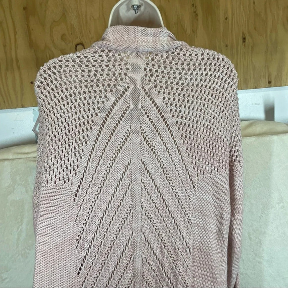 Leo & Nicole Marled Rib Trim Pointelle Cardigan pink women’s large open front - Picture 5 of 10